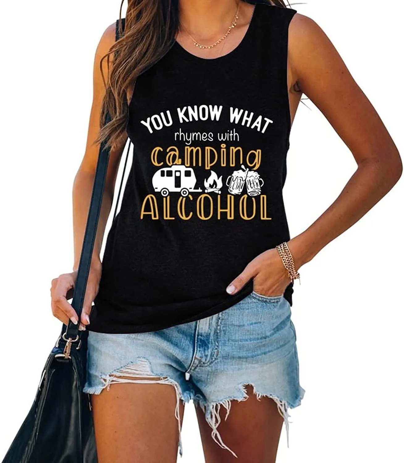 Women You Know What Rhymes with Camping Alcohol Tank Shirt for Women Drinking Shirt for Women