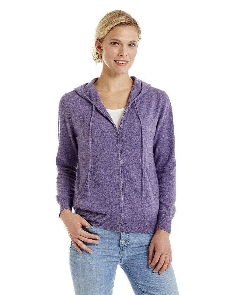 Women's Zip Up Cashmere Hoodie Drawstring Closure and Pockets