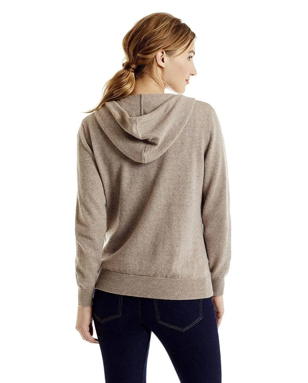 Women's Zip Up Cashmere Hoodie Drawstring Closure and Pockets