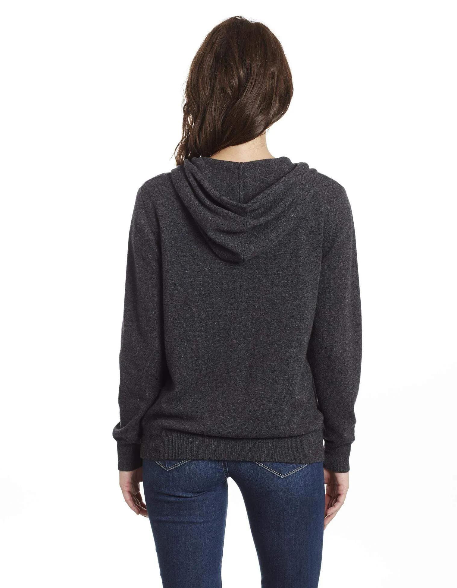 Women's Zip Up Cashmere Hoodie Drawstring Closure and Pockets