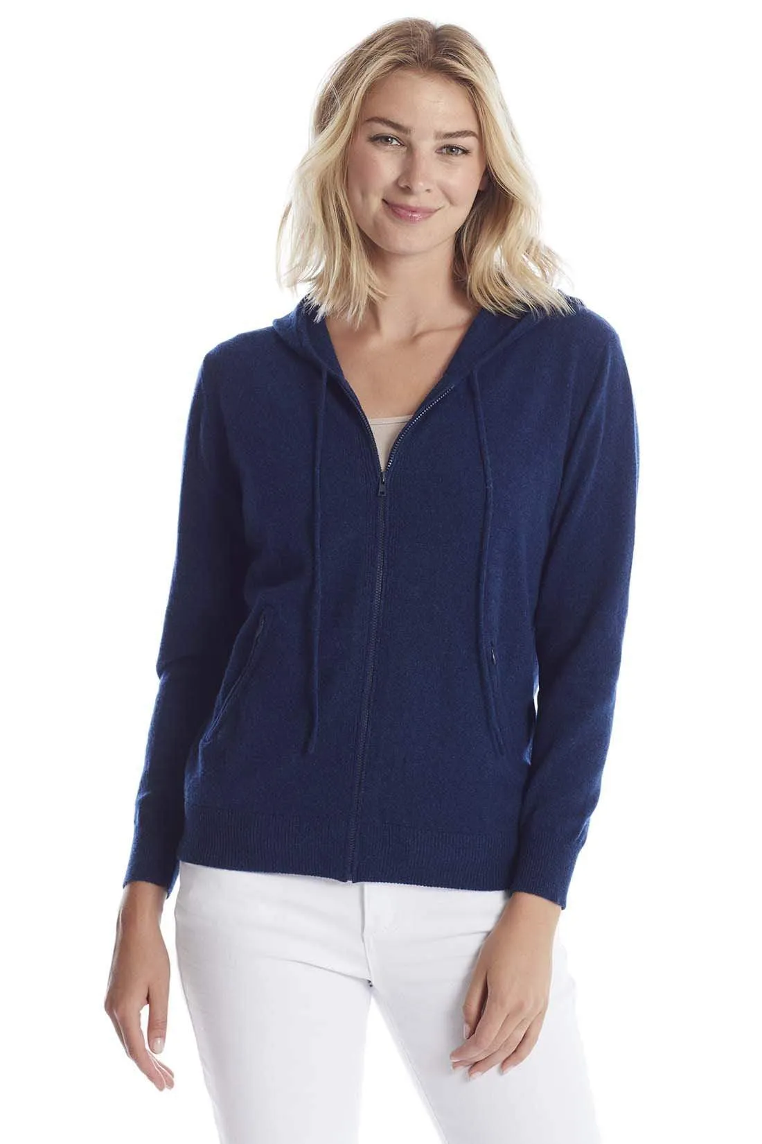 Women's Zip Up Cashmere Hoodie Drawstring Closure and Pockets