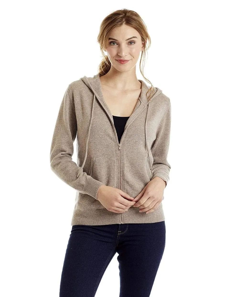 Women's Zip Up Cashmere Hoodie Drawstring Closure and Pockets