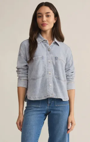 ZSU All Day Cropped Knit Denim Jacket in Washed Indigo